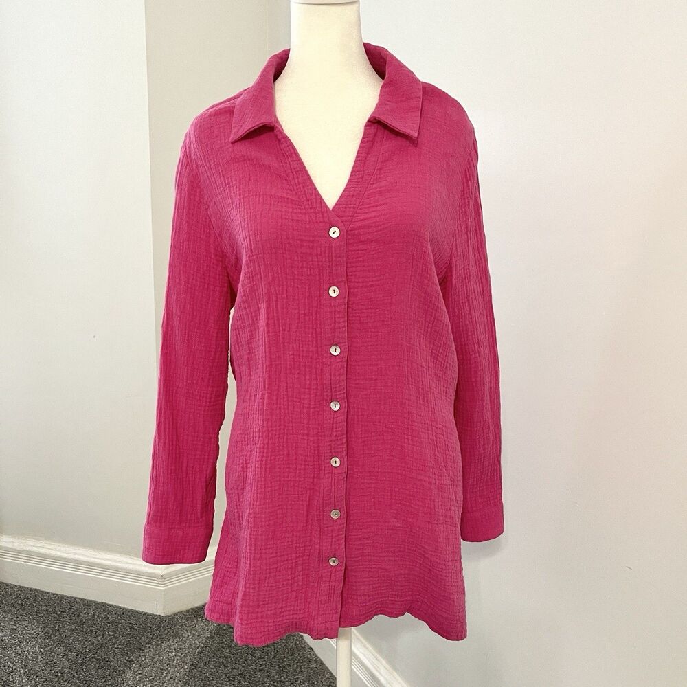 Soft Surroundings Escambia Gauze Tunic Top Size Large Petite Button Front Cotton
